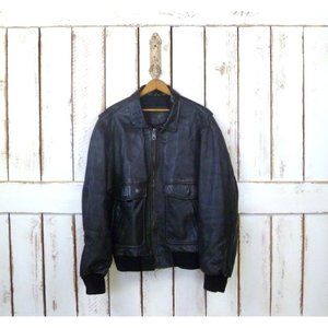 Vetter vintage heavy black leather mens bomber motorcycle jacket